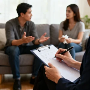 terapeuta ayudando a pareja