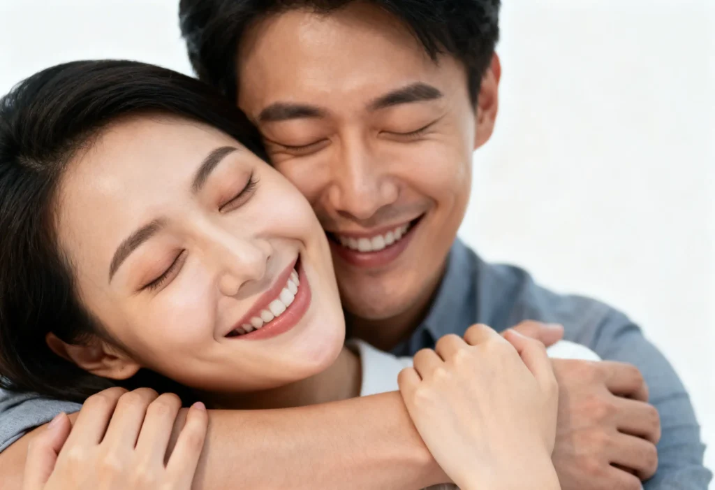 pareja feliz con ayuda de terapeuta